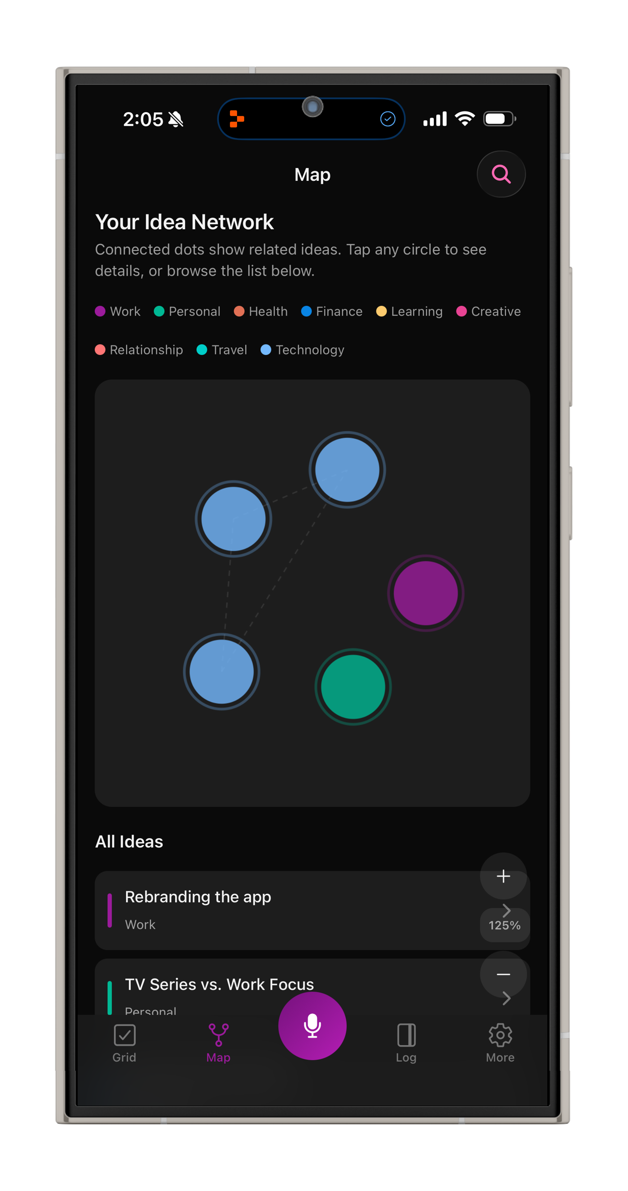 Hambati Map View - Concept network visualization showing connected ideas and insights